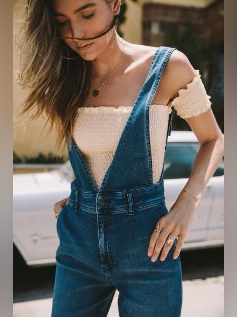 EUC Free People Wide-Leg Denim Overalls A-Lime Medium Wash - Picture 2 of 14